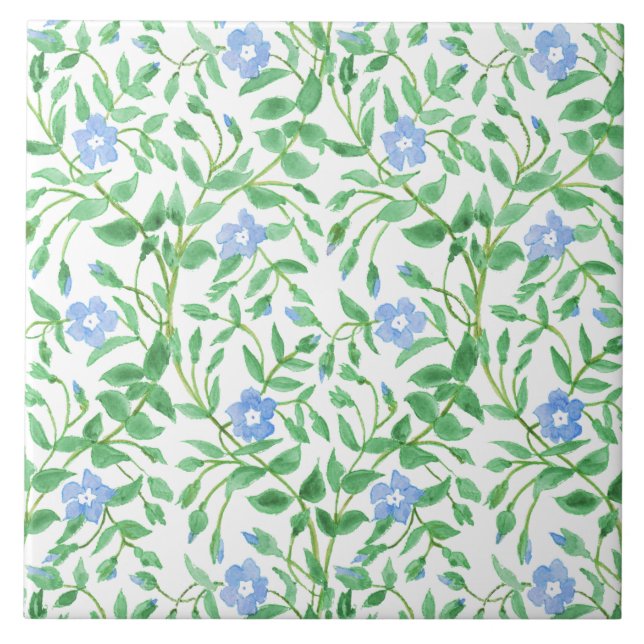 Floral Country-style Blue White Periwinkle Pattern Tile (Front)