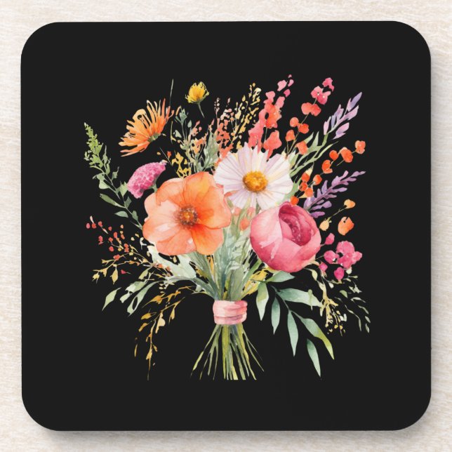 Floral Country Style Pretty Rustic Set of 6 Coaster (Front)