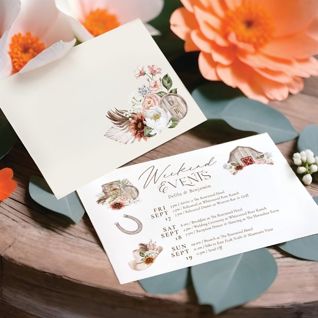Floral Country Western Wedding Weekend Itinerary  Enclosure Card (Floral Country Western Wedding Weekend Itinerary Enclosure Card)