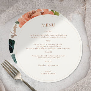 Floral Couple Initials Round Wedding Menu