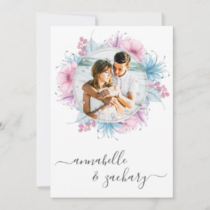 *~* Floral Couple PHOTO RSVP + QR  AR6 Wedding Inv Invitation
