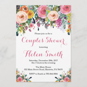 Floral Couples Shower Invitation Card Watercolor