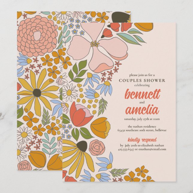 Floral Couples Wedding Bridal Shower  Invitation (Front/Back)