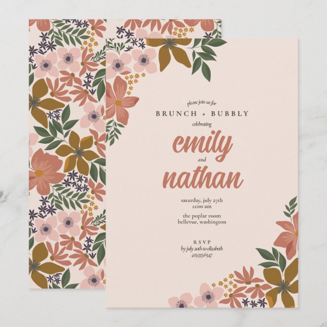 Floral Couples Wedding Brunch Shower  Invitation (Front/Back)