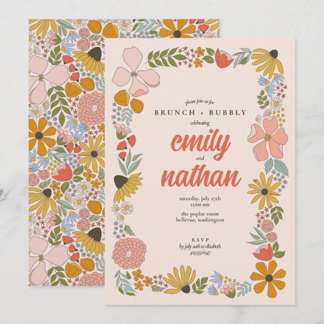 Floral Couples Wedding Brunch Shower  Invitation (Front/Back)