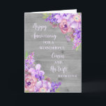 Floral Cousin and His Wife Anniversary Card<br><div class="desc">Happy wedding anniversary card for cousin and his wife with beautiful watercolor vintage purple flowers,  rustic wood and sentimental verse.</div>