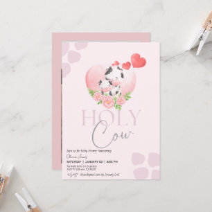 Floral cow blush pink baby girl shower invitation