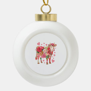 Floral Cow , Cute Cow Design  Ceramic Ball Christmas Ornament