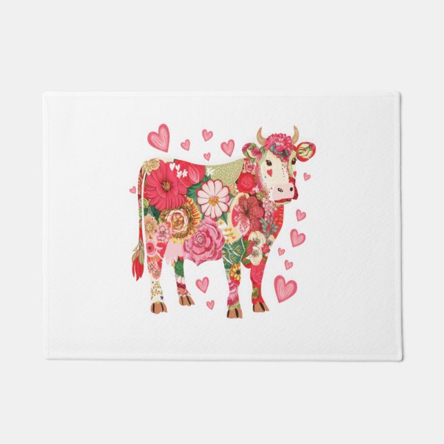 Floral Cow , Cute Cow Design  Doormat (Front)
