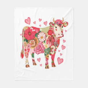 Floral Cow , Cute Cow Design  Fleece Blanket