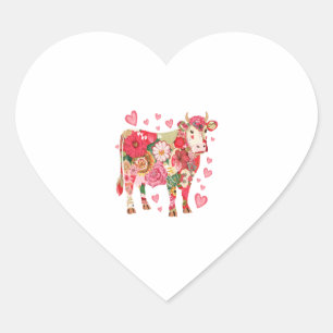 Floral Cow , Cute Cow Design  Heart Sticker