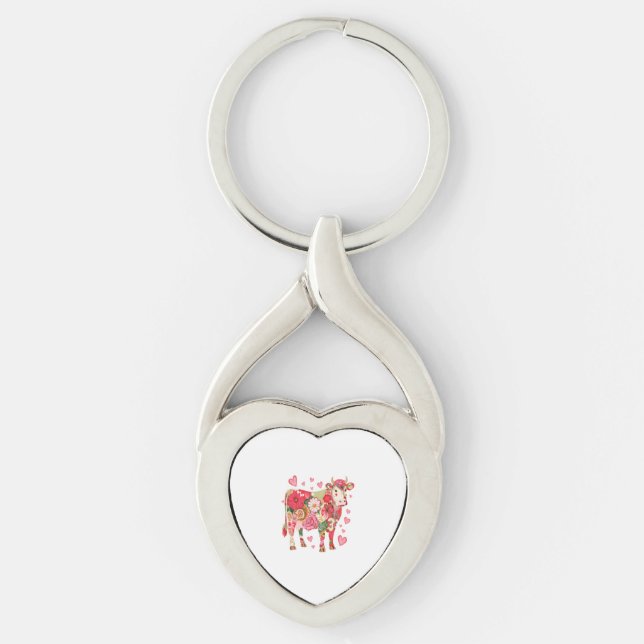 Floral Cow , Cute Cow Design  Key Ring (Front)