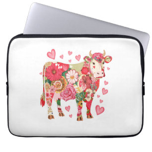 Floral Cow , Cute Cow Design Laptop Sleeve
