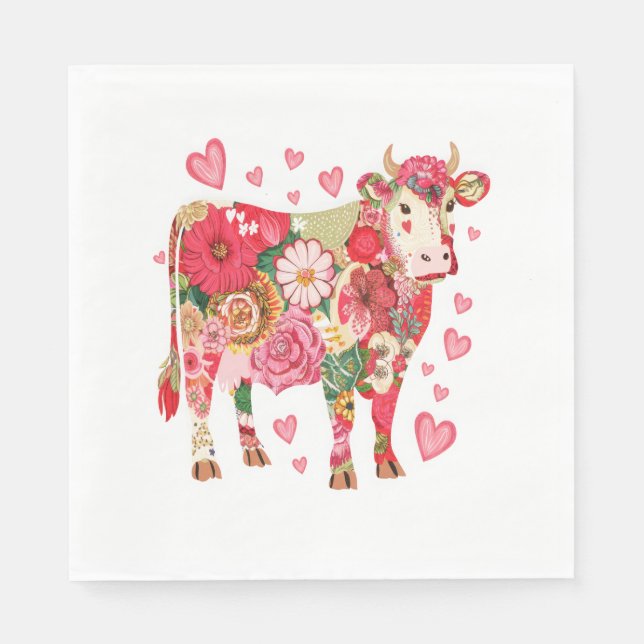 Floral Cow , Cute Cow Design  Napkin (Front)