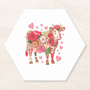 Floral Cow , Cute Cow Design  Paper Coaster