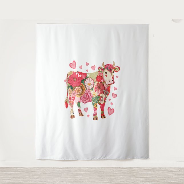 Floral Cow , Cute Cow Design  Tapestry (Front)
