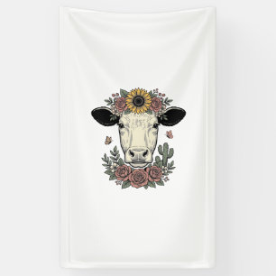 Floral Cow Head Vintage Engraving Design_1 Banner