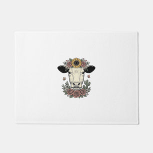 Floral Cow Head Vintage Engraving Design_1 Doormat