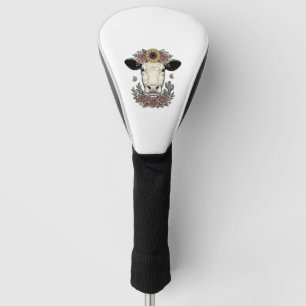Floral Cow Head Vintage Engraving Design_1 Golf Head Cover