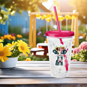 Floral cow personalised acrylic tumbler