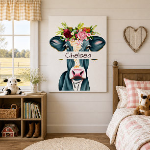 Floral cow personalised poster