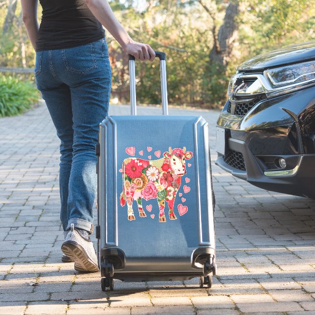 Floral Cow Png, Cute Cow Design Png (Suitcase Insitu)
