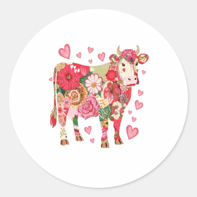 Floral Cow Png, Cute Cow Design Png Classic Round Sticker (Front)