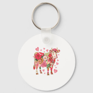 Floral Cow Png, Cute Cow Design Png Key Ring