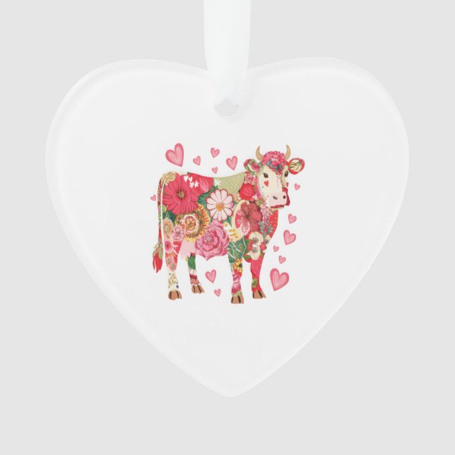 Floral Cow Png, Cute Cow Design Png Ornament (Front)