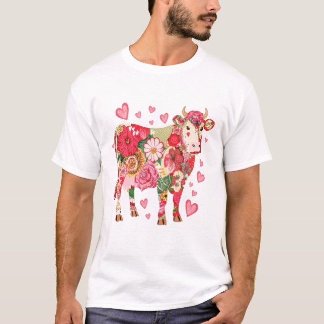 Floral Cow Png, Cute Cow Design Png T-Shirt (Front)