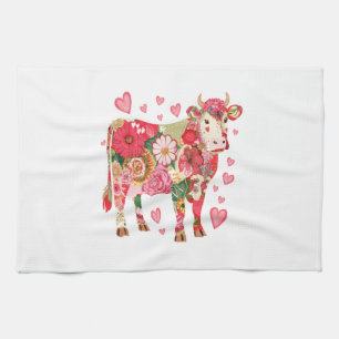 Floral Cow Png, Cute Cow Design Png Tea Towel