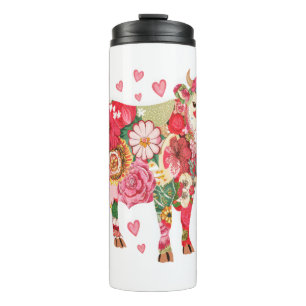 Floral Cow Png, Cute Cow Design Png Thermal Tumbler