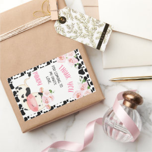 Floral Cow with Cow Print Birthday Favor Sticker