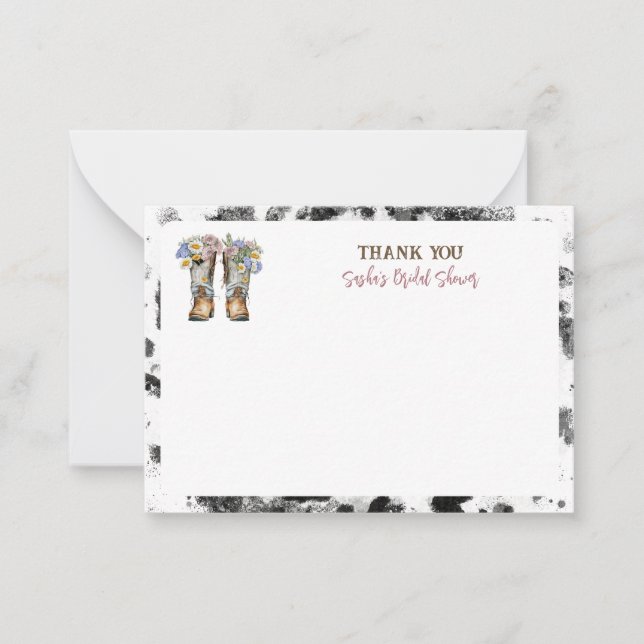 Floral Cowboy Boots Bridal Shower Thank You Card (Front)