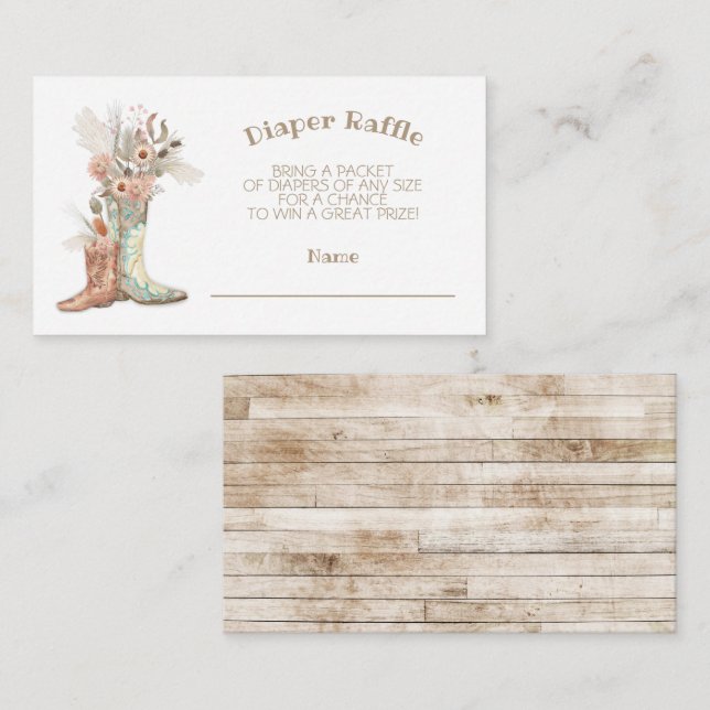 Floral Cowboy Boots Diaper Raffle Enclosure Card (Front/Back)