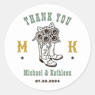Floral Cowboy Boots Western Country Rustic Wedding Classic Round Sticker