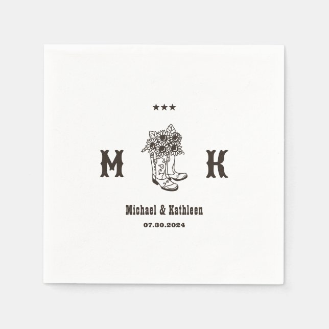 Floral Cowboy Boots Western Country Rustic Wedding Napkin (Front)