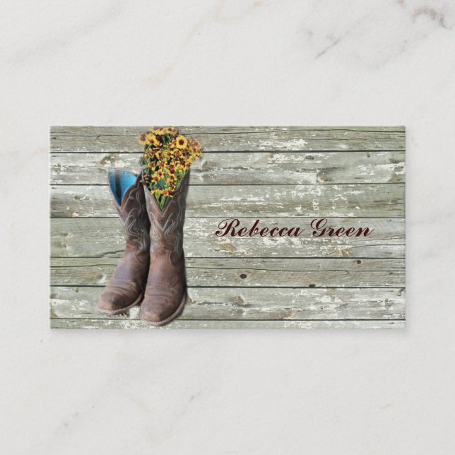 floral cowboy boots western country wedding business card (Front)