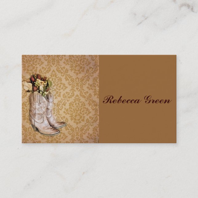 floral cowboy boots western country wedding business card (Front)