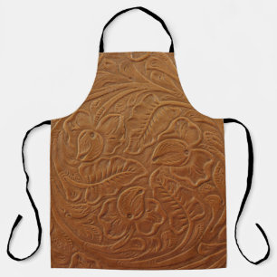 Floral cowboy western decor, tan brown leather. apron