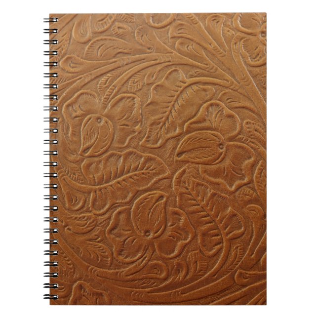 Floral cowboy western decor, tan brown leather. notebook (Front)