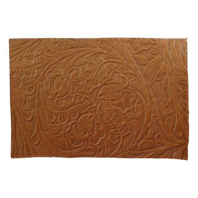 Floral cowboy western decor, tan brown leather. pillowcase (Front)