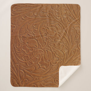 Floral cowboy western decor, tan brown leather. sherpa blanket