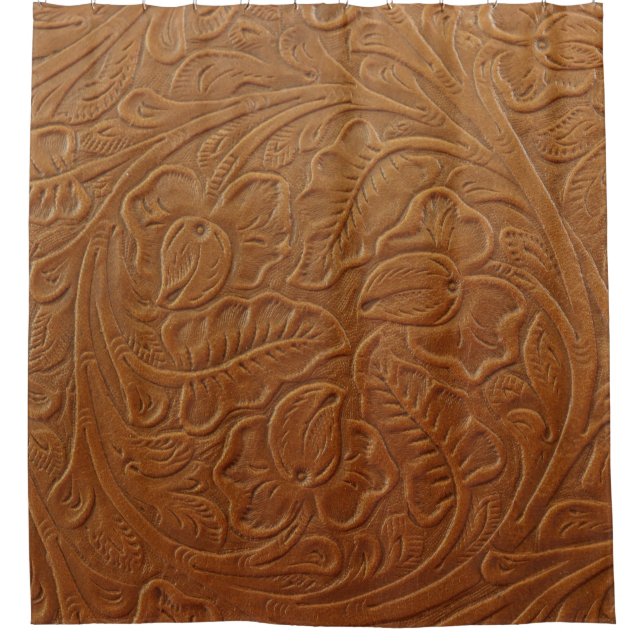 Floral cowboy western decor, tan brown leather. shower curtain (Front)