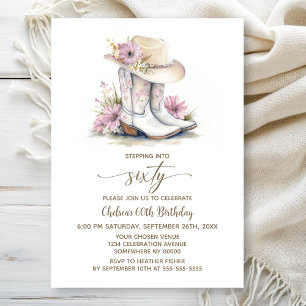 Floral Cowgirl Boots and Hat 60th Birthday Party Invitation