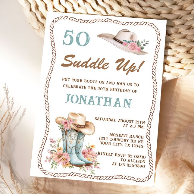 Floral Cowgirl Boots and Hat Birthday Invitation  (Creator Uploaded)