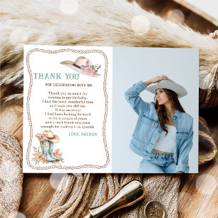 Floral Cowgirl Boots and Hat Birthday Thank You Card