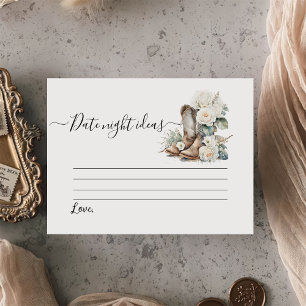 Floral Cowgirl Boots Bridal Shower Date Game  Enclosure Card