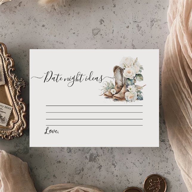 Floral Cowgirl Boots Bridal Shower Date Game  Enclosure Card (Creator Uploaded)