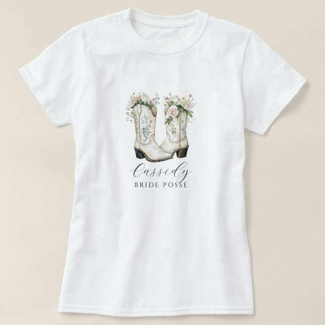 Floral Cowgirl Boots Bride Posse Custom T-Shirt (Design Front)